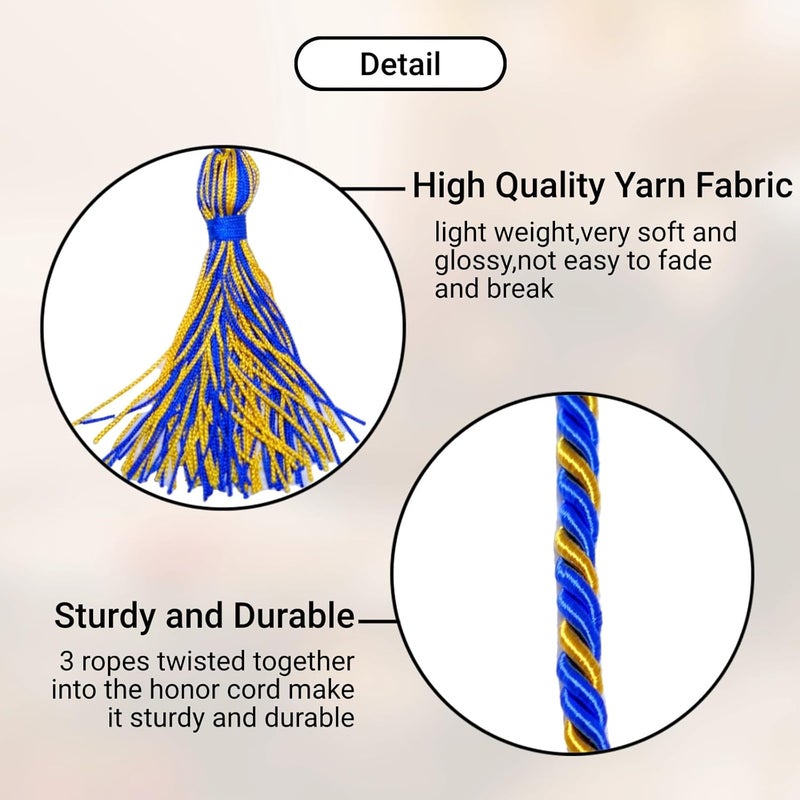 UIALECG 6 Pieces Graduation Cords,Royal Blue and Gold Honor Cords,68 Inch - Image 3